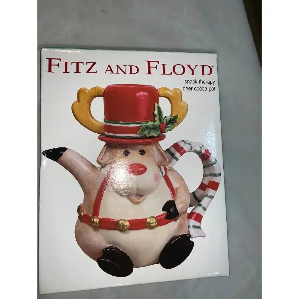 NEW IN BOX‎ Fitz & Floyd Reindeer Cocoa Pot Teapot Christmas Festive Decor 9